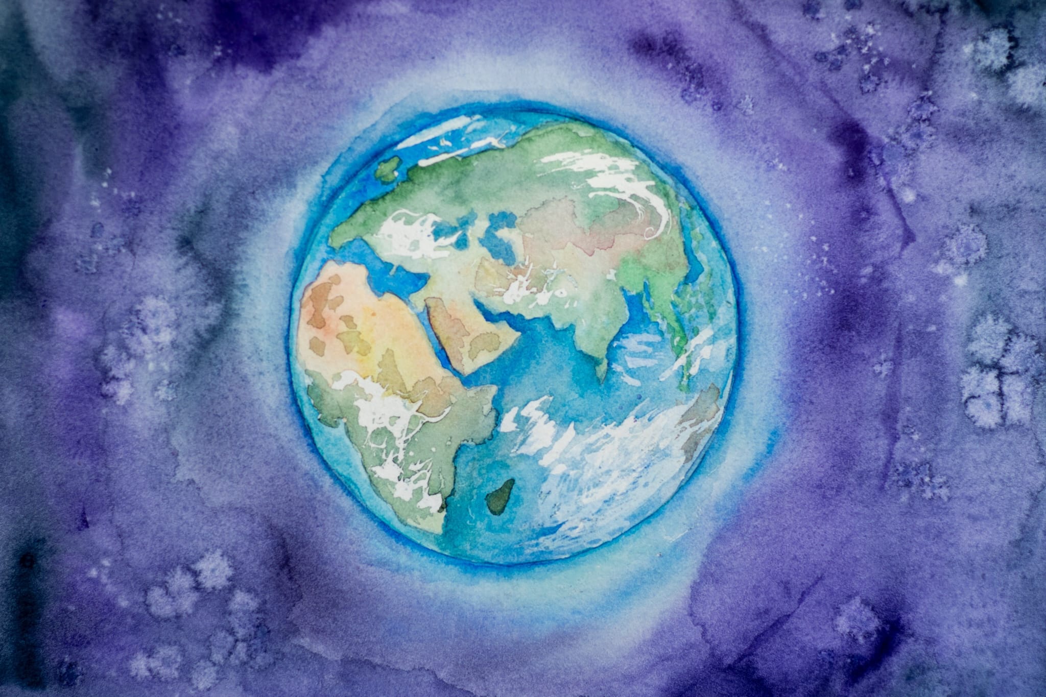 Watercolour image of the earth from space